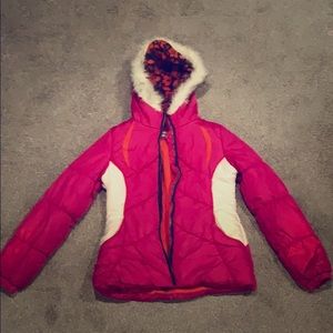 Stylish Pink Insulated Puffer with Flower Design